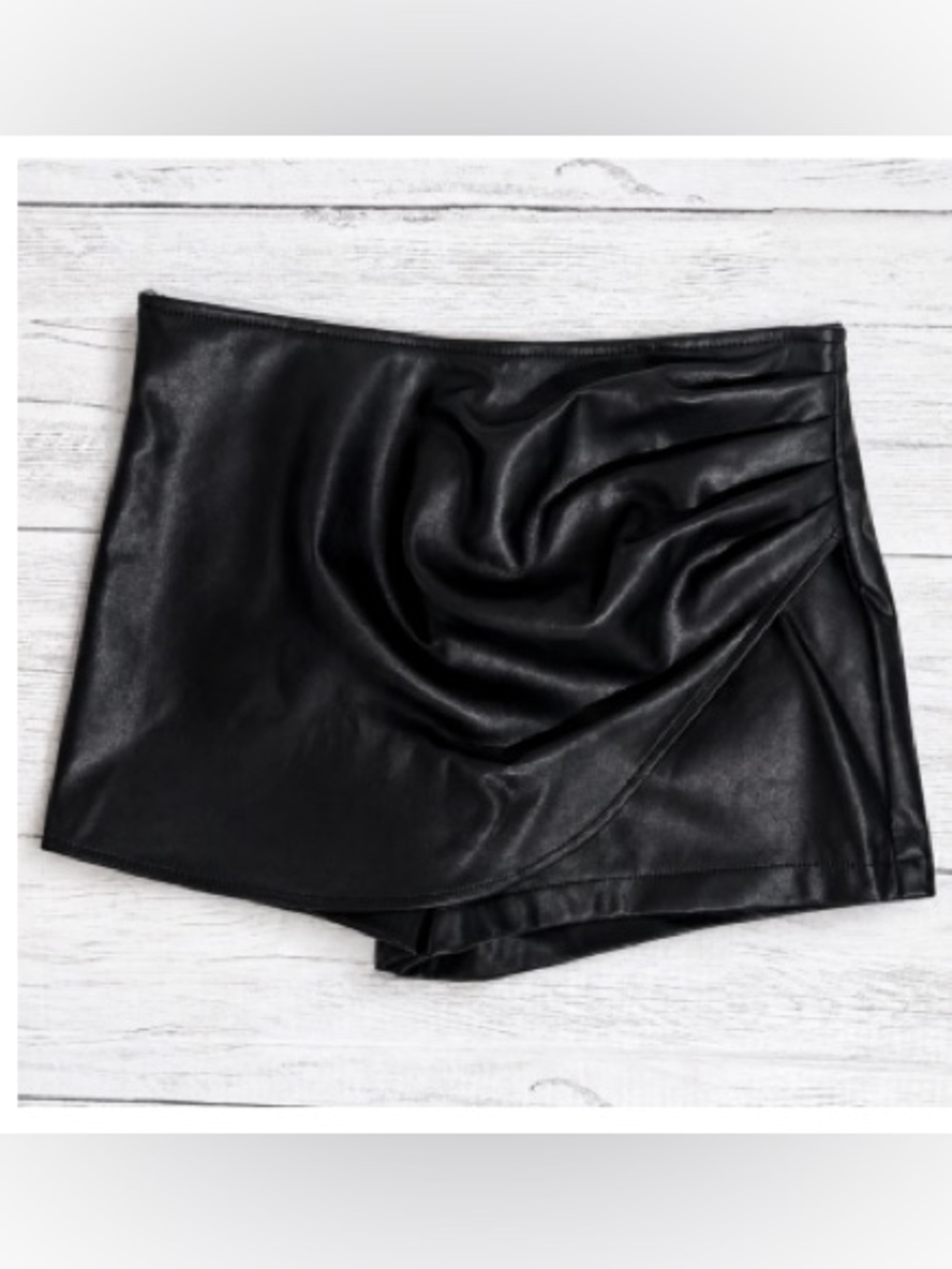 Faux Leather Wrap Skort - Black